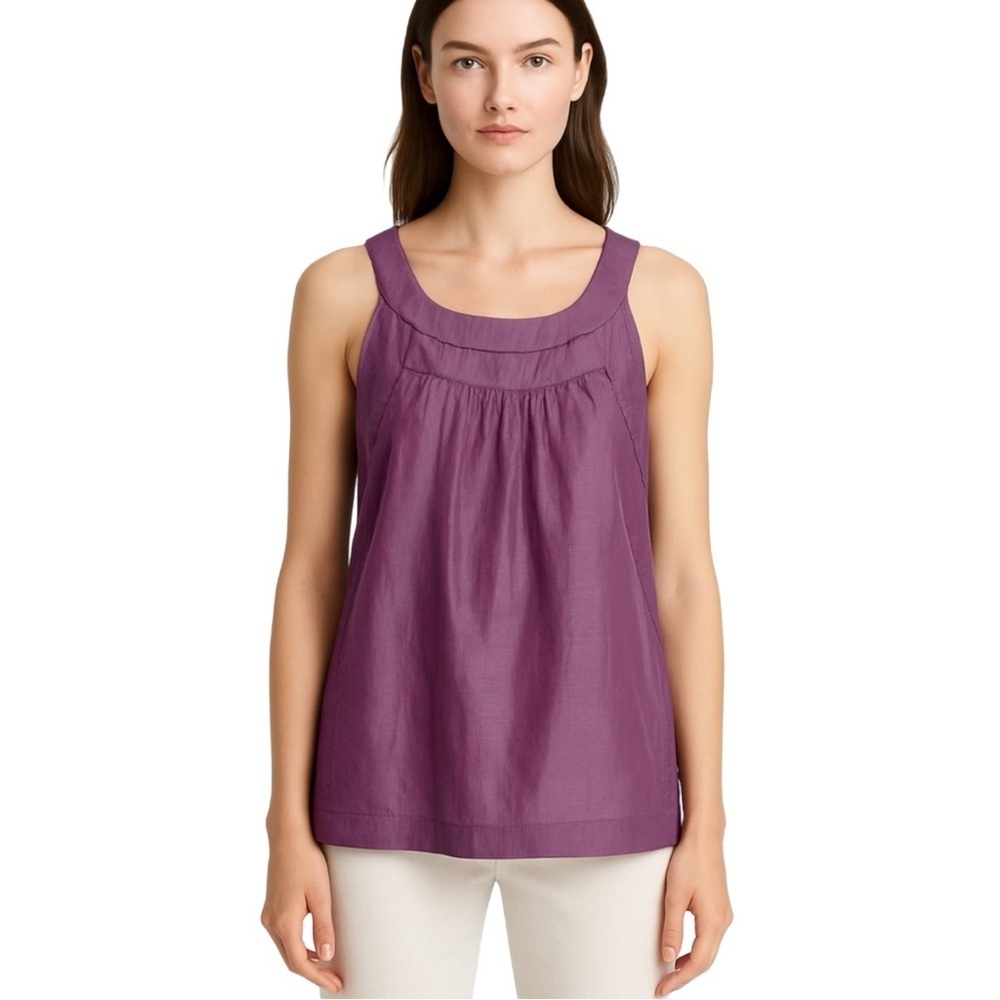 THEORY “Taira” Sleeveless Cutout Blouse Eggplant